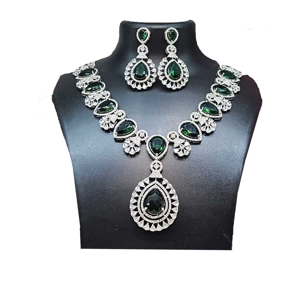 Emerald American Diamond Teardrop Necklace Set