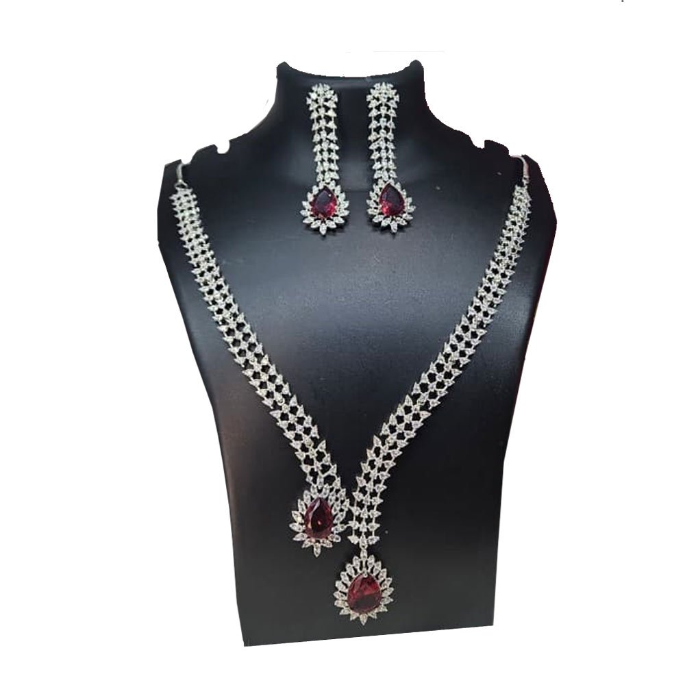 Emerald Green American Diamond Collar Necklace Set with Statement Earrings