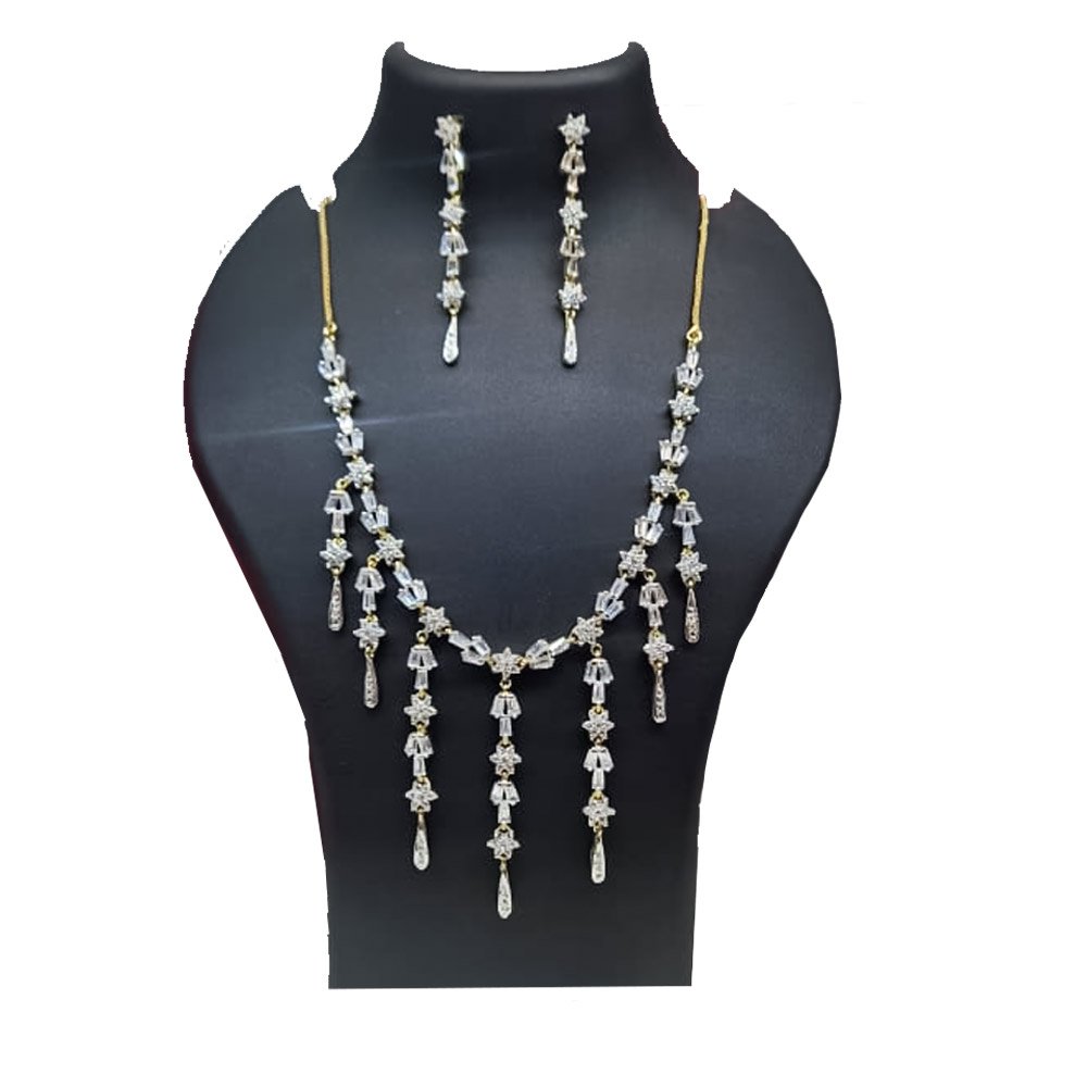 Royal Blue American Diamond Necklace Set with Drop Earrings