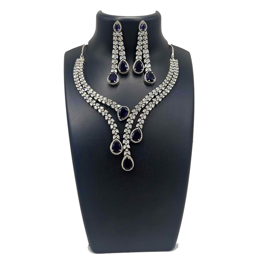 Silver Blue Rhinestone Necklace Set