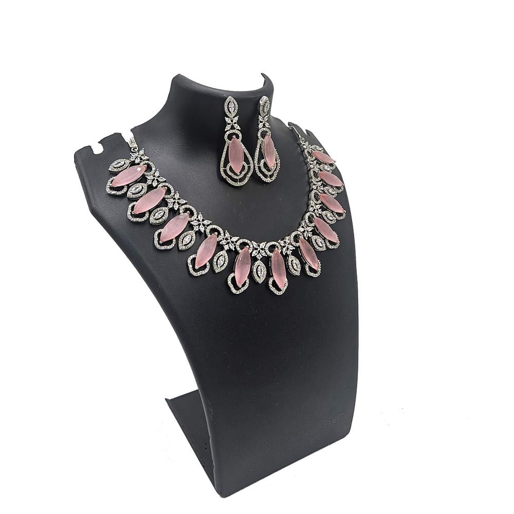 Pink Crystal Collar Necklace Set