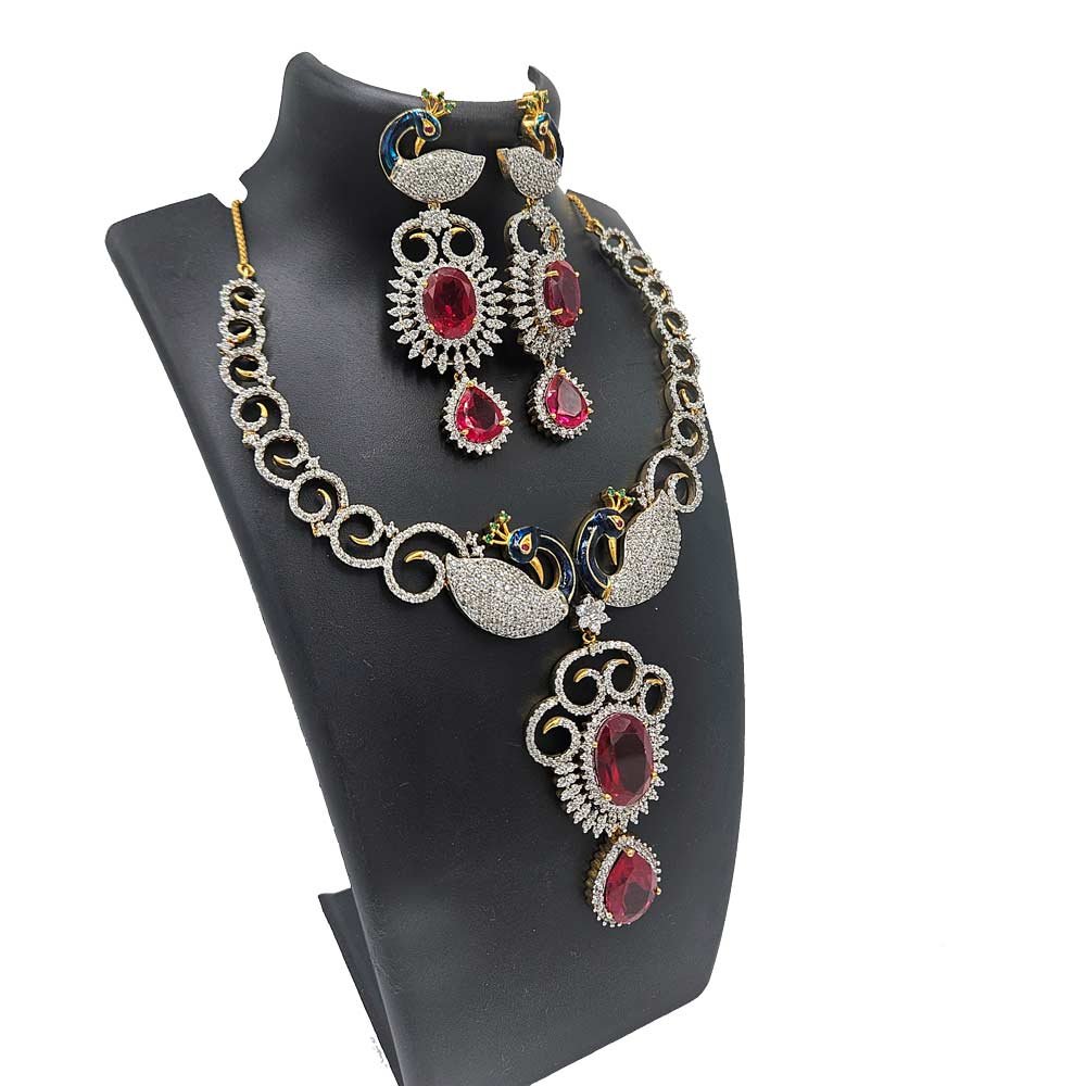 Ruby Crystal Peacock Necklace Set