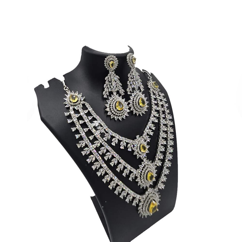 Yellow American Diamond Layered Necklace Set