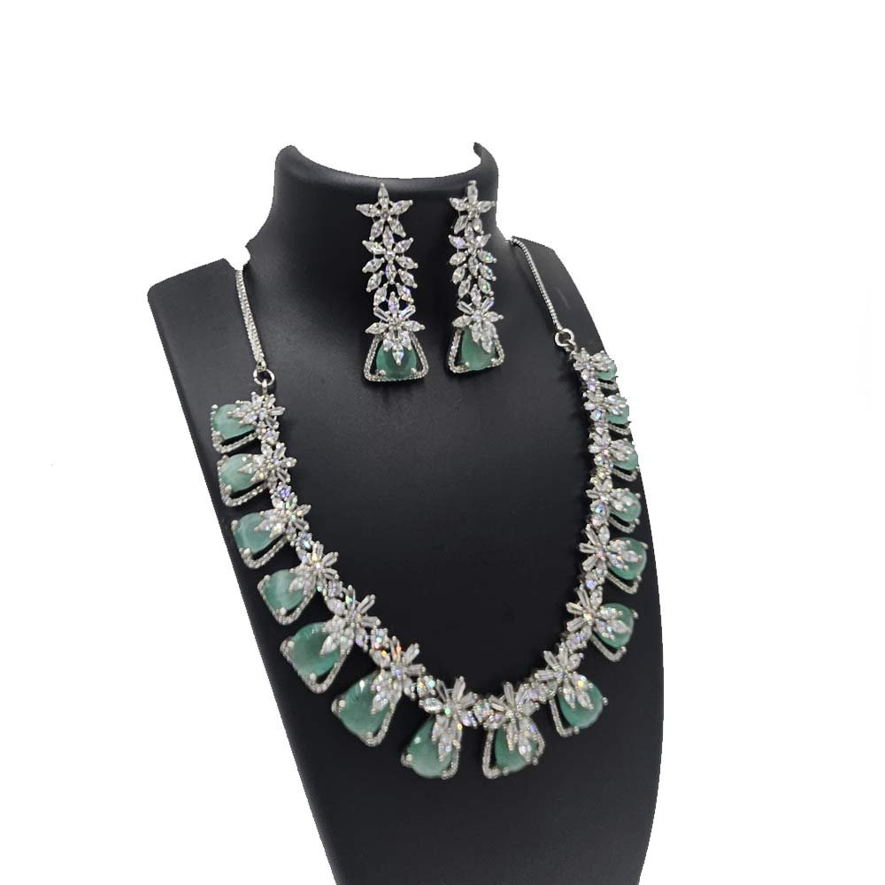 Green American Diamond Collar Set