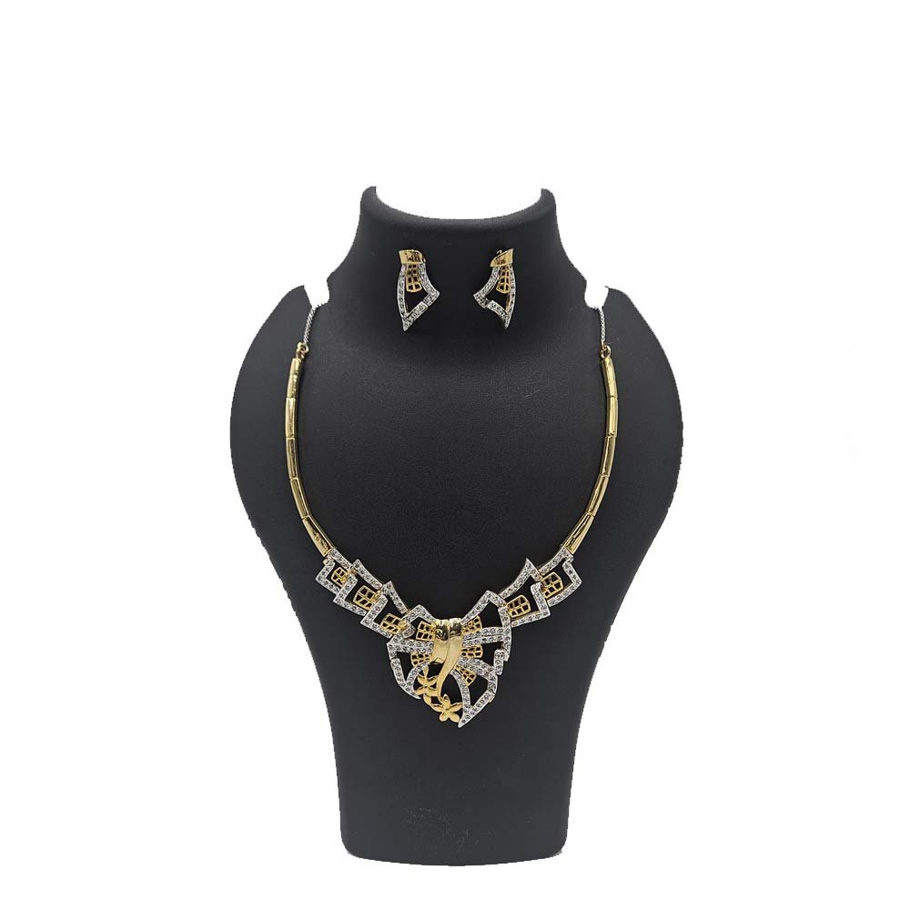 Gold and Silver Dual Tone American Diamond Necklace Set