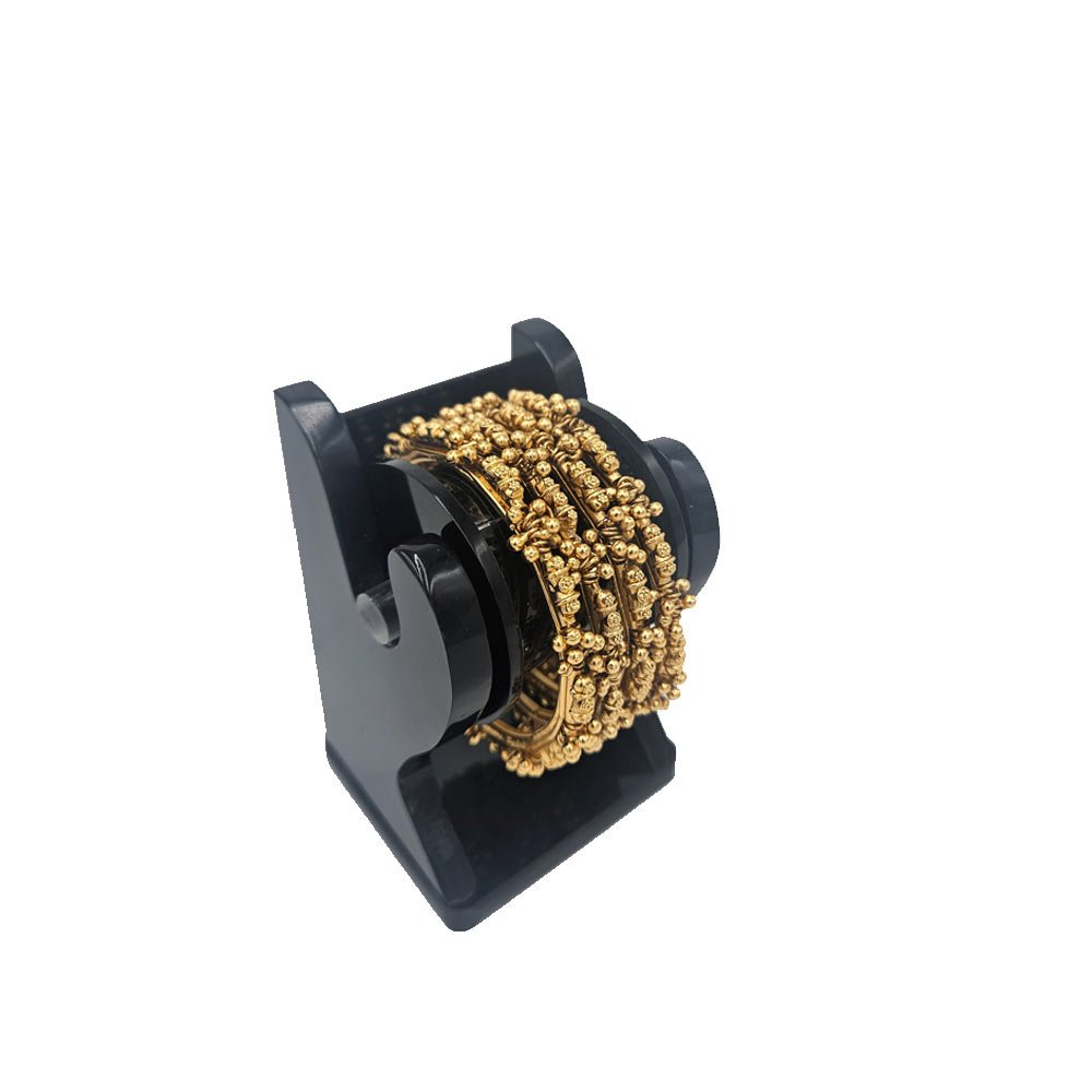 Gold Beaded Bangle Set - Traditional Textured Design Antique Gold Plated