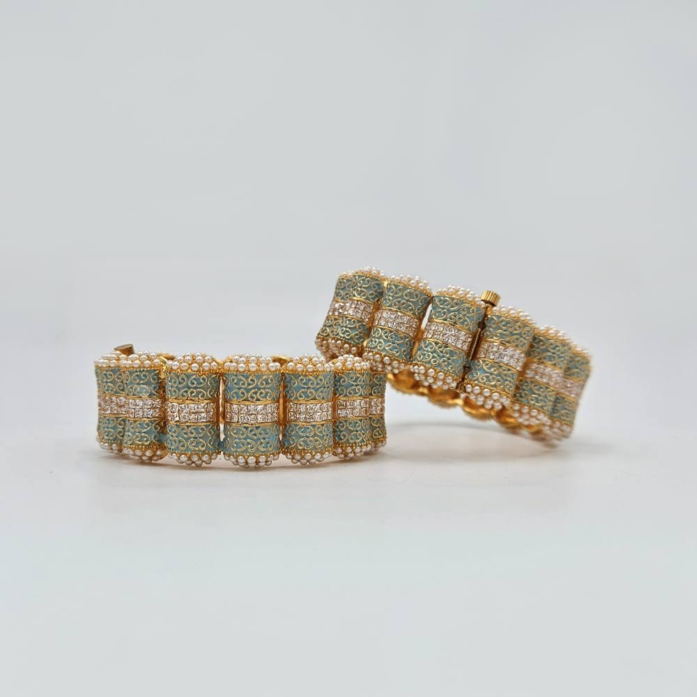 Gold Pearl Meenakari Bangles