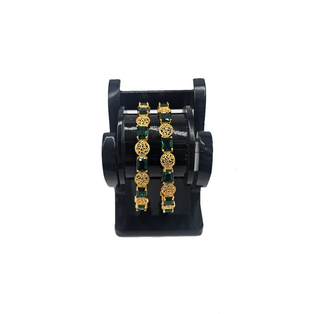 Gold Green Stone Bangles