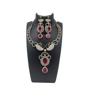 Ruby Crystal Peacock Necklace Set