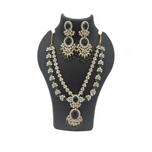 Polki Necklace Set with Emerald Green Stones