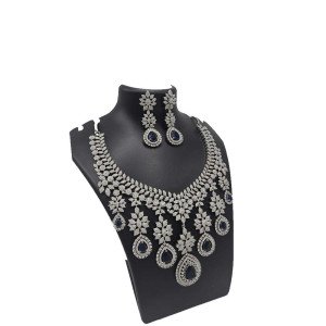 Multiple Teardrop Blue Stone Pendants Style Necklace Set