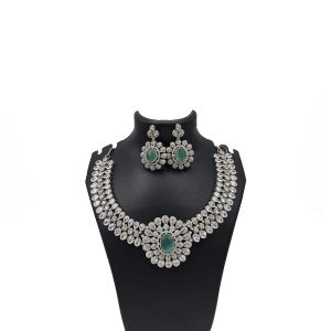 Emerald American Diamond Choker Necklace Set