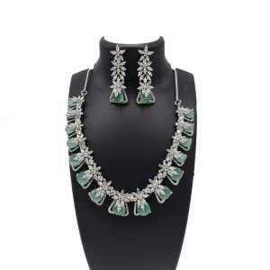 Green American Diamond Collar Set