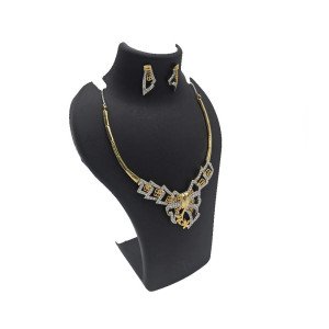 Gold and Silver Dual Tone American Diamond Necklace Set