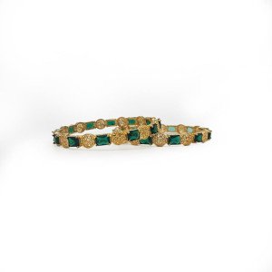 Gold Green Stone Bangles